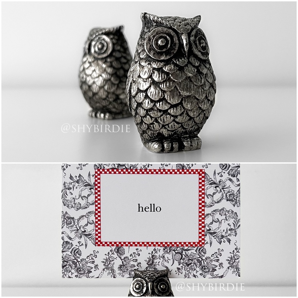 NEW Set of 2 Small Owl Figurines with Photo or Notecard Holder Slot